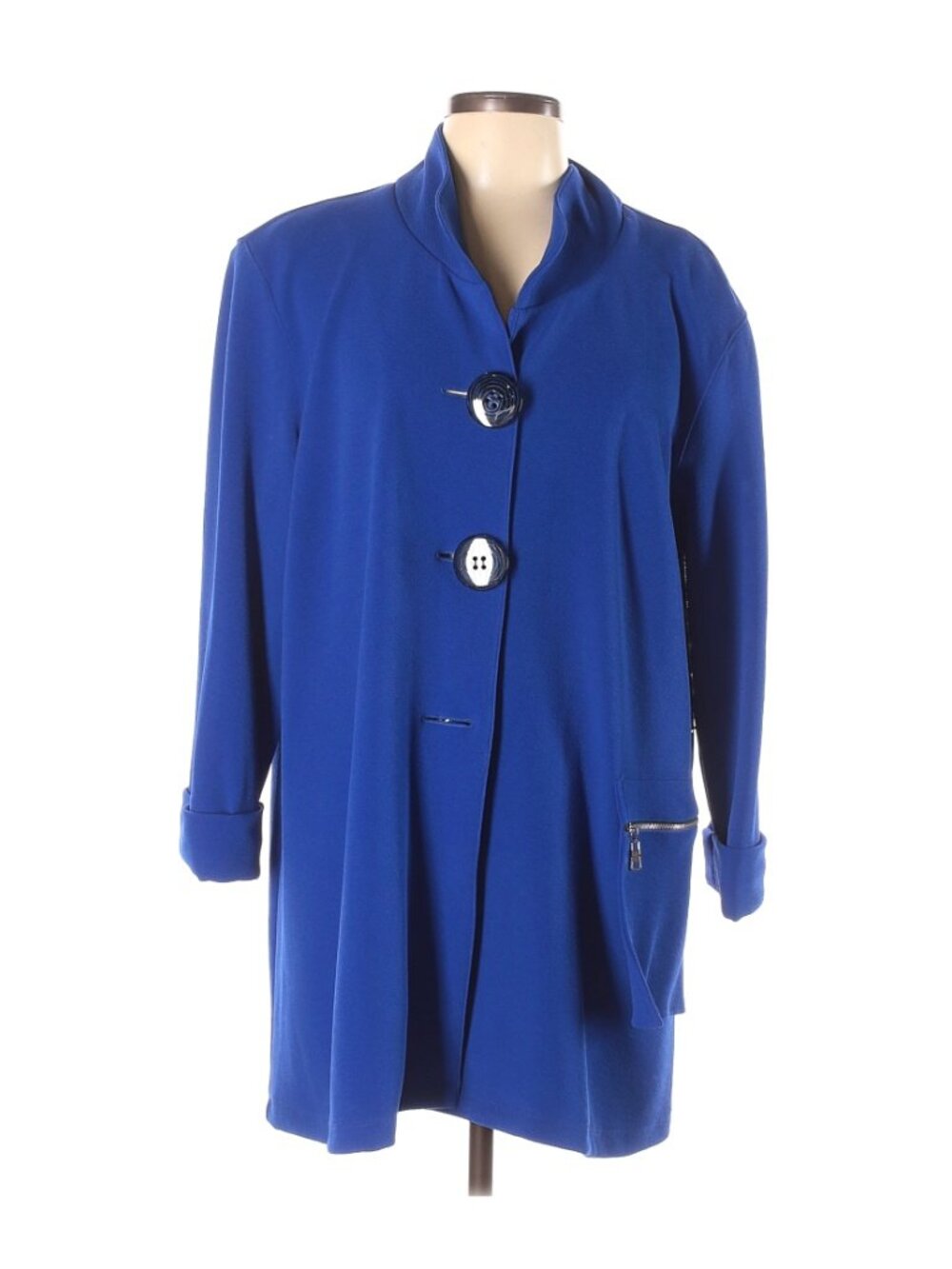Ali Miles Royal Blue Three Big-Button Zip-Pocket Jacket Size XL